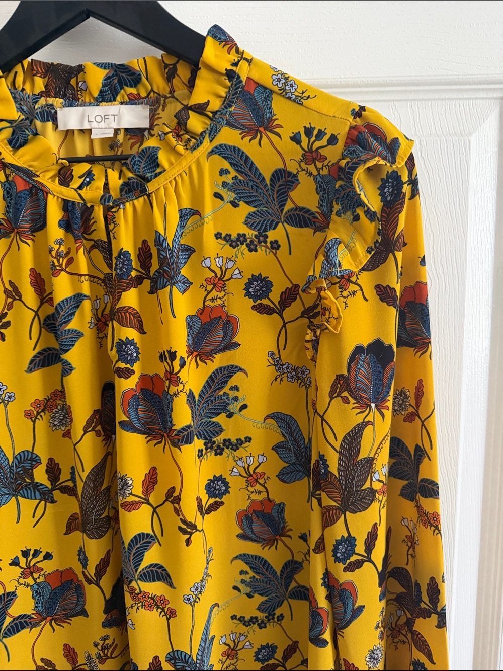 LOFT Yellow Floral Ruffled Long-Sleeve Blouse - Picture 4 of 11